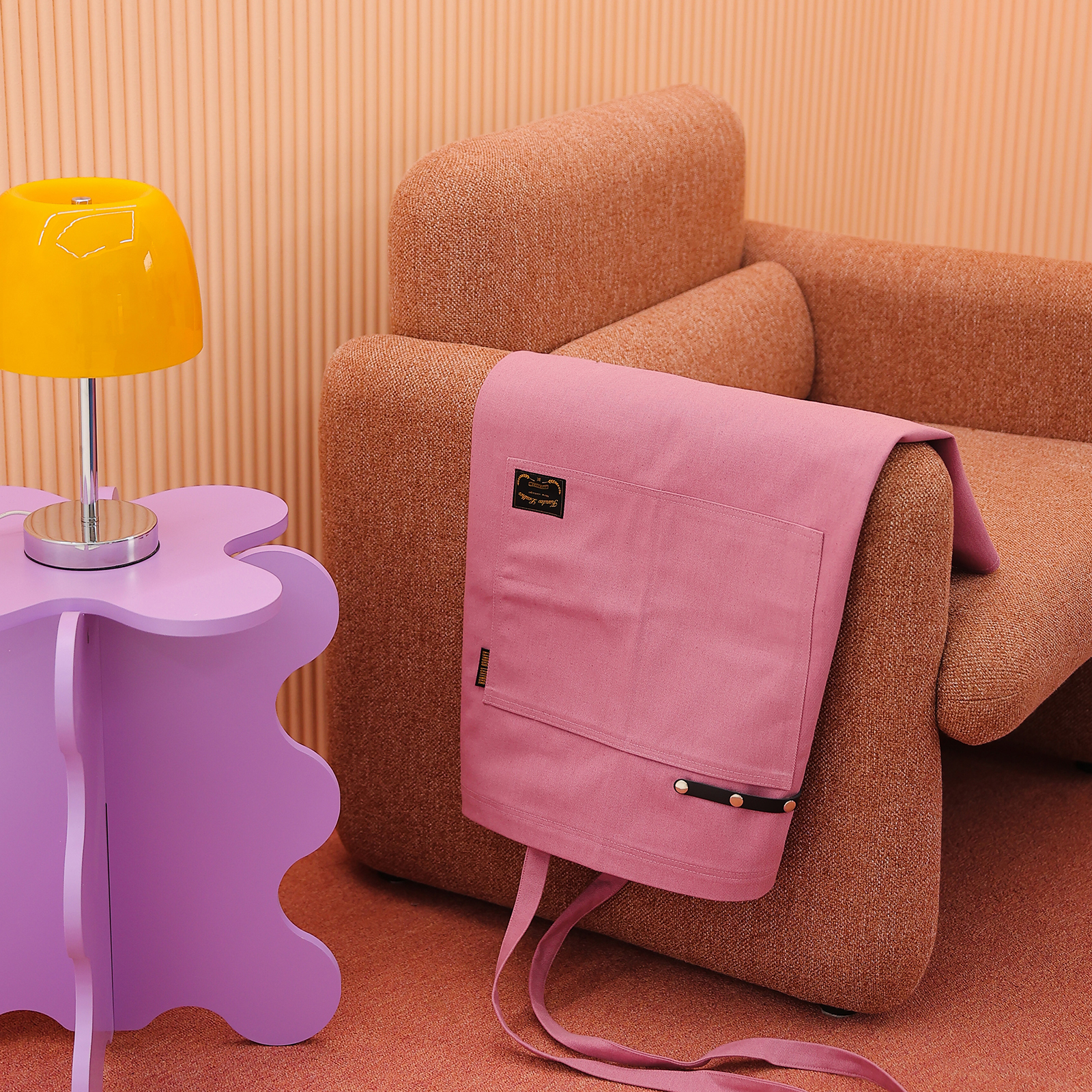 [하프에이프런]  워싱캔버스 앞치마 글로시 핑크