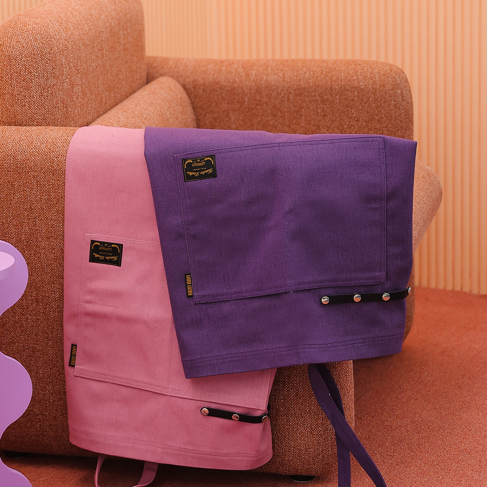 [하프에이프런]  워싱캔버스 앞치마 글로시 퍼플