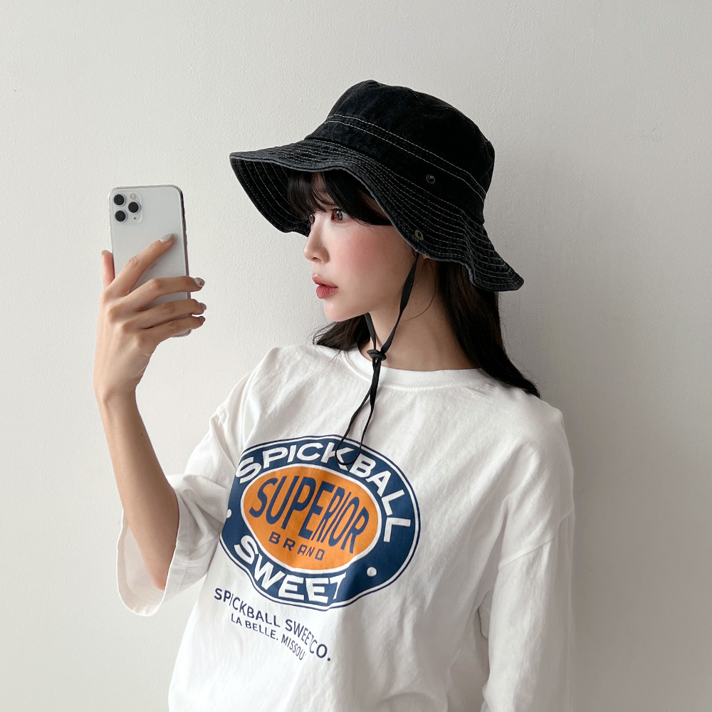 워싱 데님 턱끈 벙거지 모자 버킷햇 이미지 8