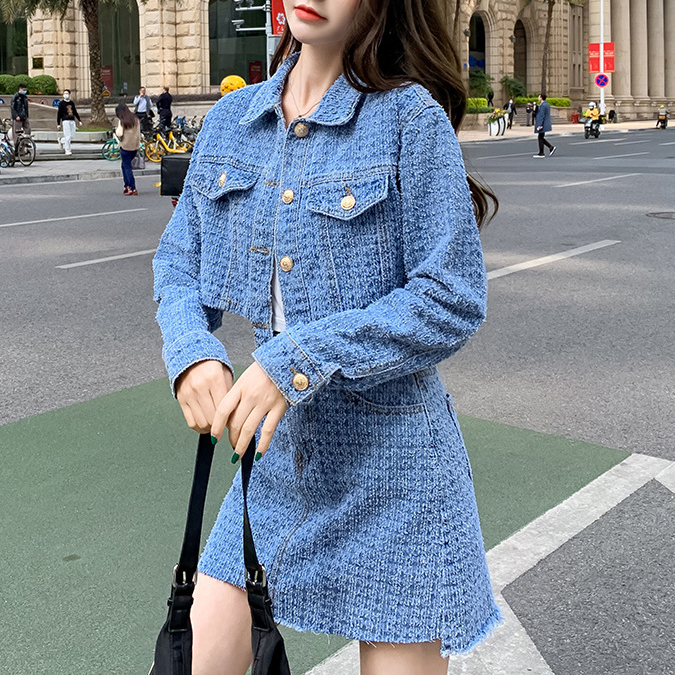 러블리해라 투피스원피스 골드버튼 언발란스핏 데님 데이트 포인트룩 여행코디 포켓 이미지 2