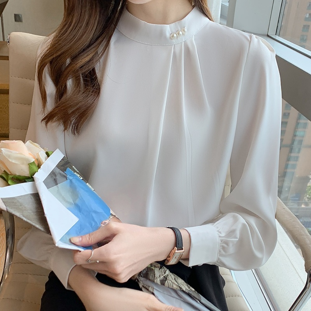 쉬폰 정장 블라우스 면접 진주장식 결혼식 오피스룩 세련 단정 소개팅 데일리 출근 5컬러 - 상세 이미지 2