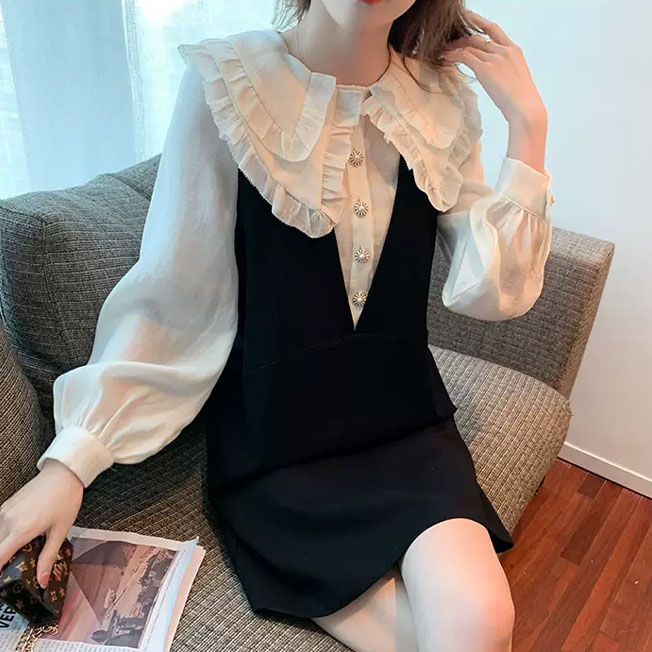 러블리해라 블랙미니원피스 포켓 러블리 뷔스티에 데이트룩 결혼식하객룩 모임코디 버튼포인트 이미지 3