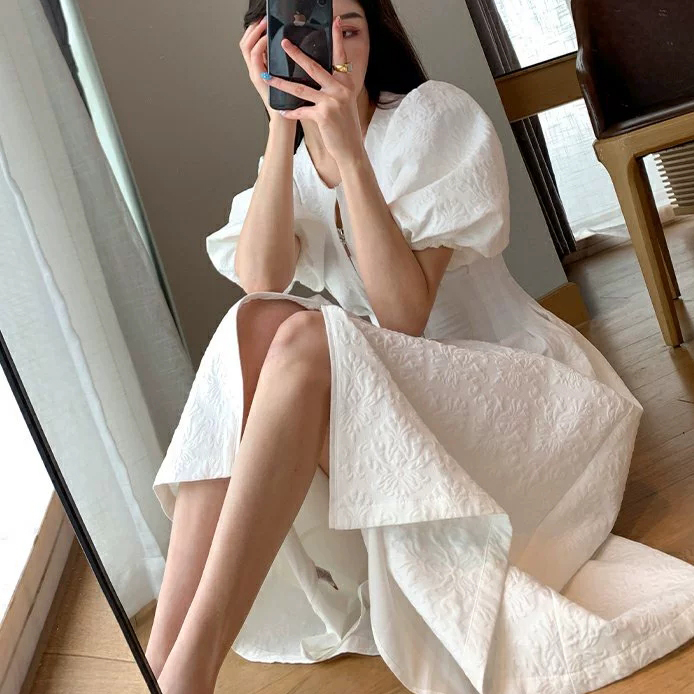 러블리해라 여성 여름 오프숄더 핀턱 앞지퍼 a라인 롱 바캉스 흰원피스 이미지 2