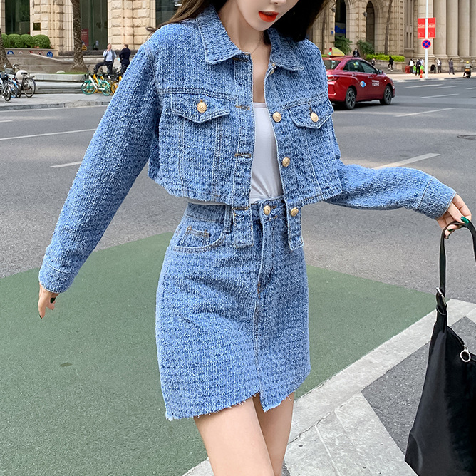 러블리해라 투피스원피스 골드버튼 언발란스핏 데님 데이트 포인트룩 여행코디 포켓 이미지 4