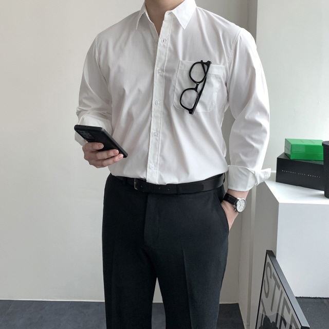 1+1 구김없는셔츠 남자하늘색셔츠 와이셔츠 - 상세 이미지 2