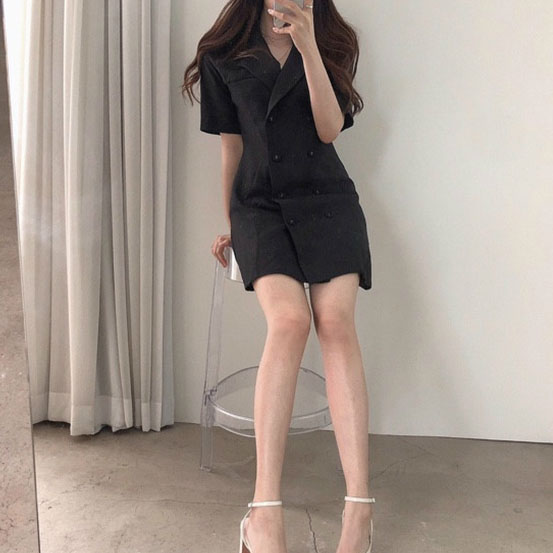 러블리해라 여름 하객 원피스 반팔 블랙 미니 정장 원피스 이미지 2