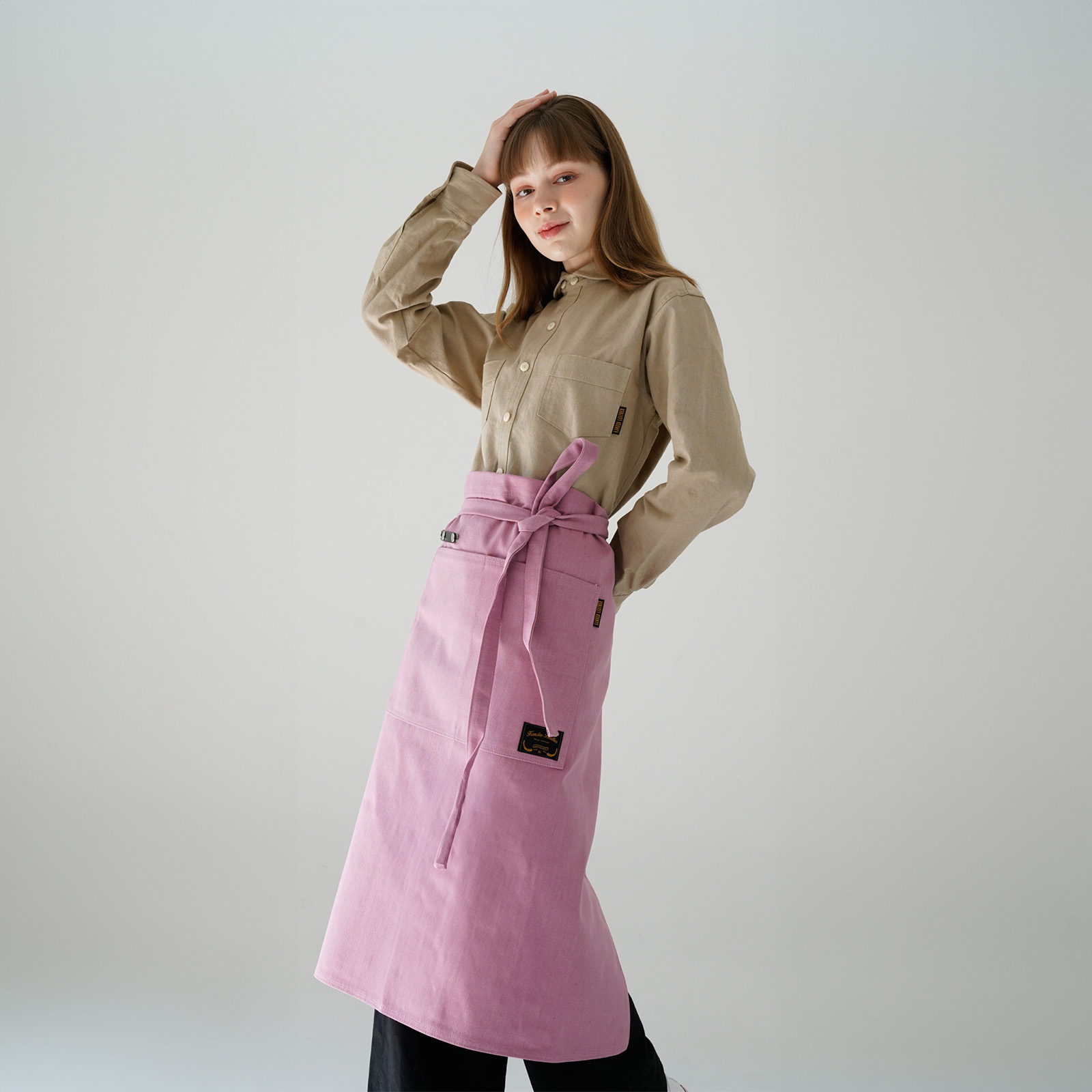 [하프에이프런]  워싱캔버스 앞치마 글로시 핑크