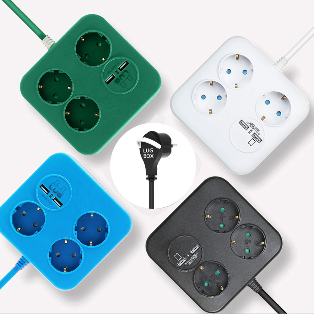 러그박스 납작한 멀티탭 3구 USB 2구 블랙레드 - 상세 이미지 3
