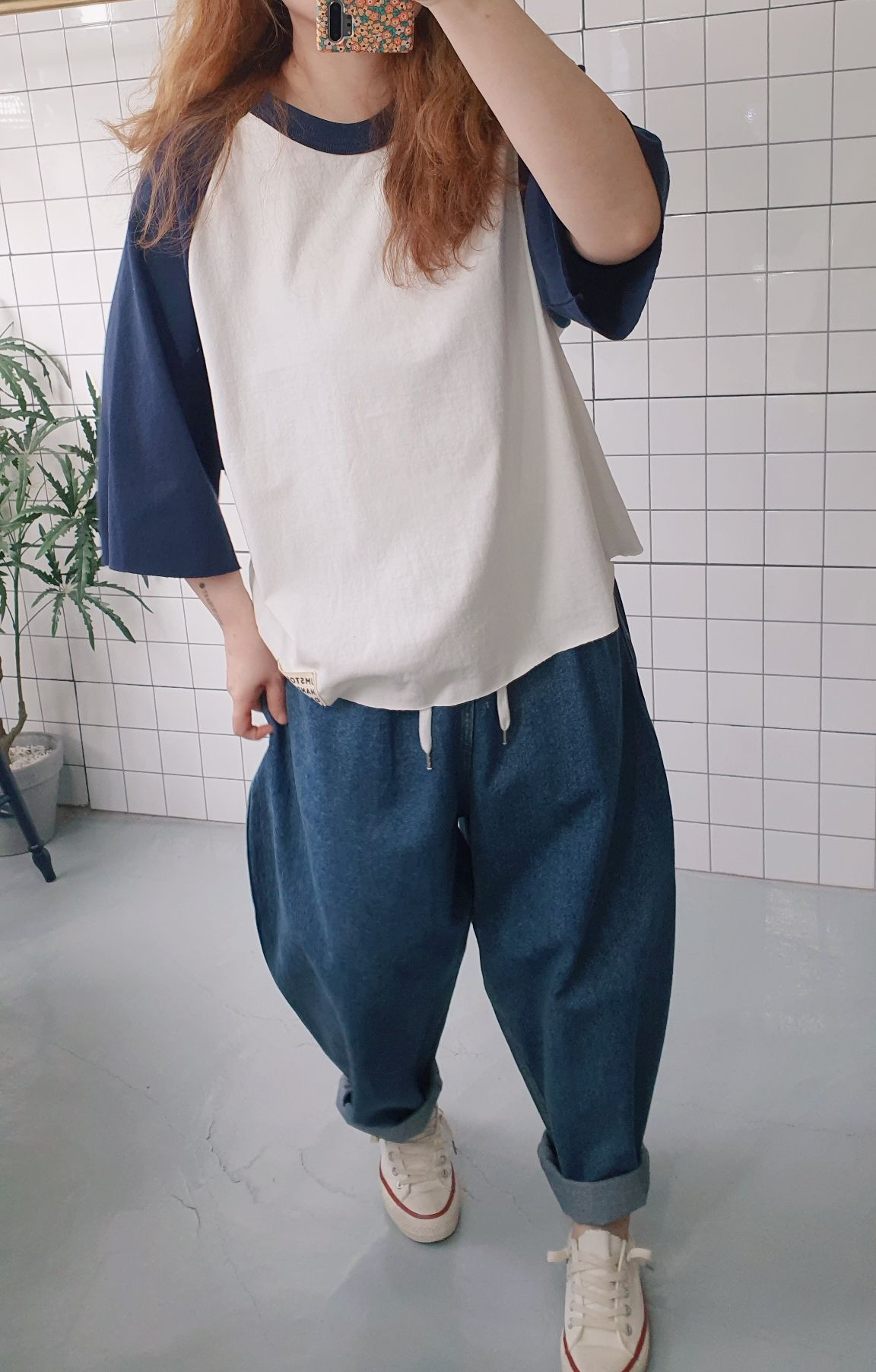 제이엠 칠부소매 박시한 라그란 면 티셔츠 이미지 4