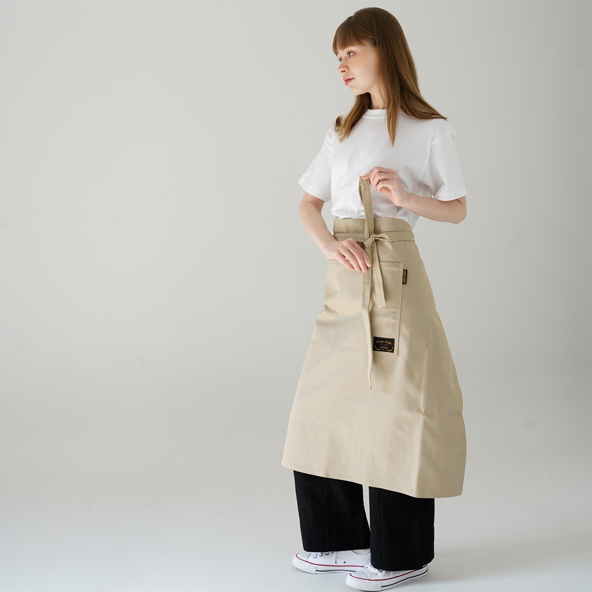 [하프에이프런]  워싱캔버스 앞치마 글로시 피넛
