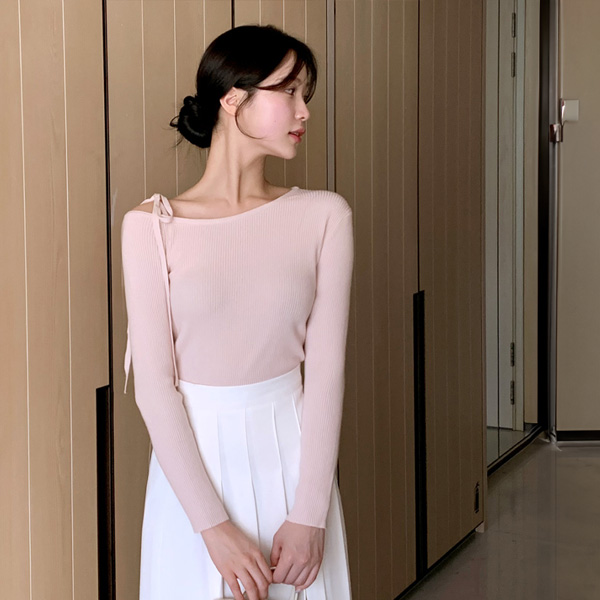 (여리핏) 더즈 언발 리본 오프숄더 티셔츠 ts3992 이미지