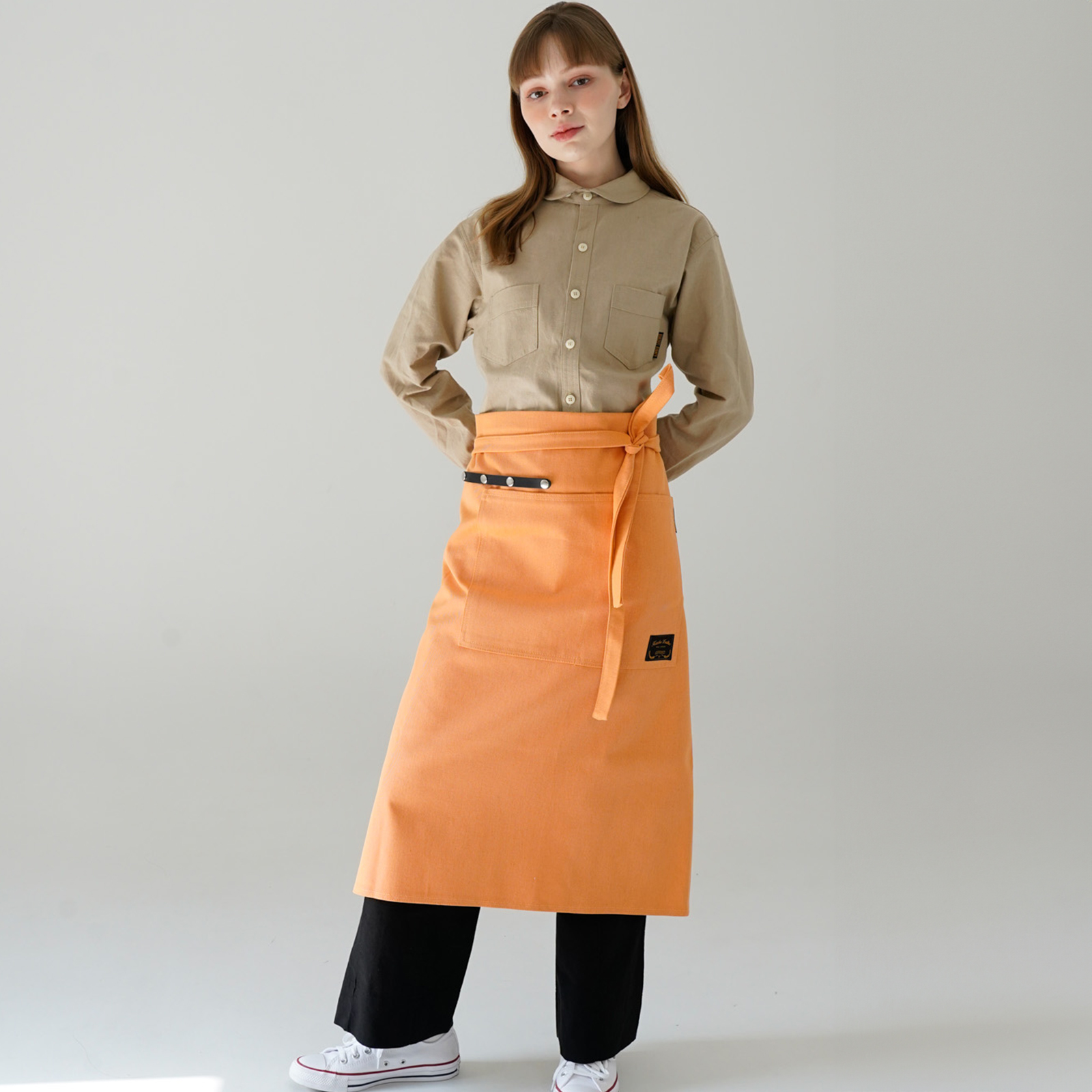 [하프에이프런]  워싱캔버스 앞치마 글로시 오렌지