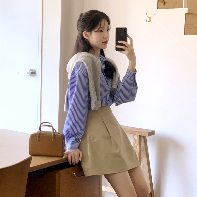 베인스 루즈핏 스트라이프 베이직 셔츠 bs7835 - 상세 이미지 3