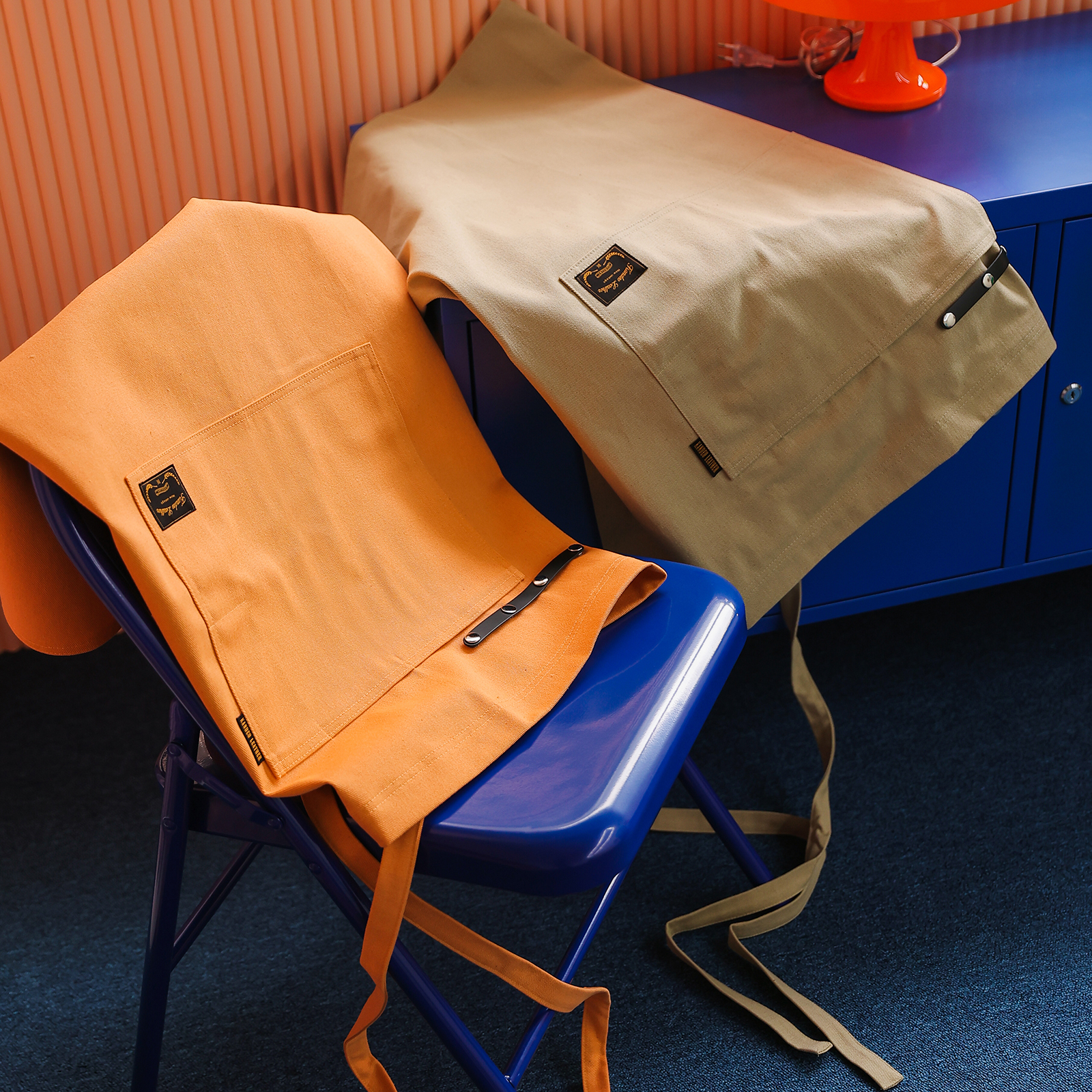 [하프에이프런]  워싱캔버스 앞치마 글로시 오렌지