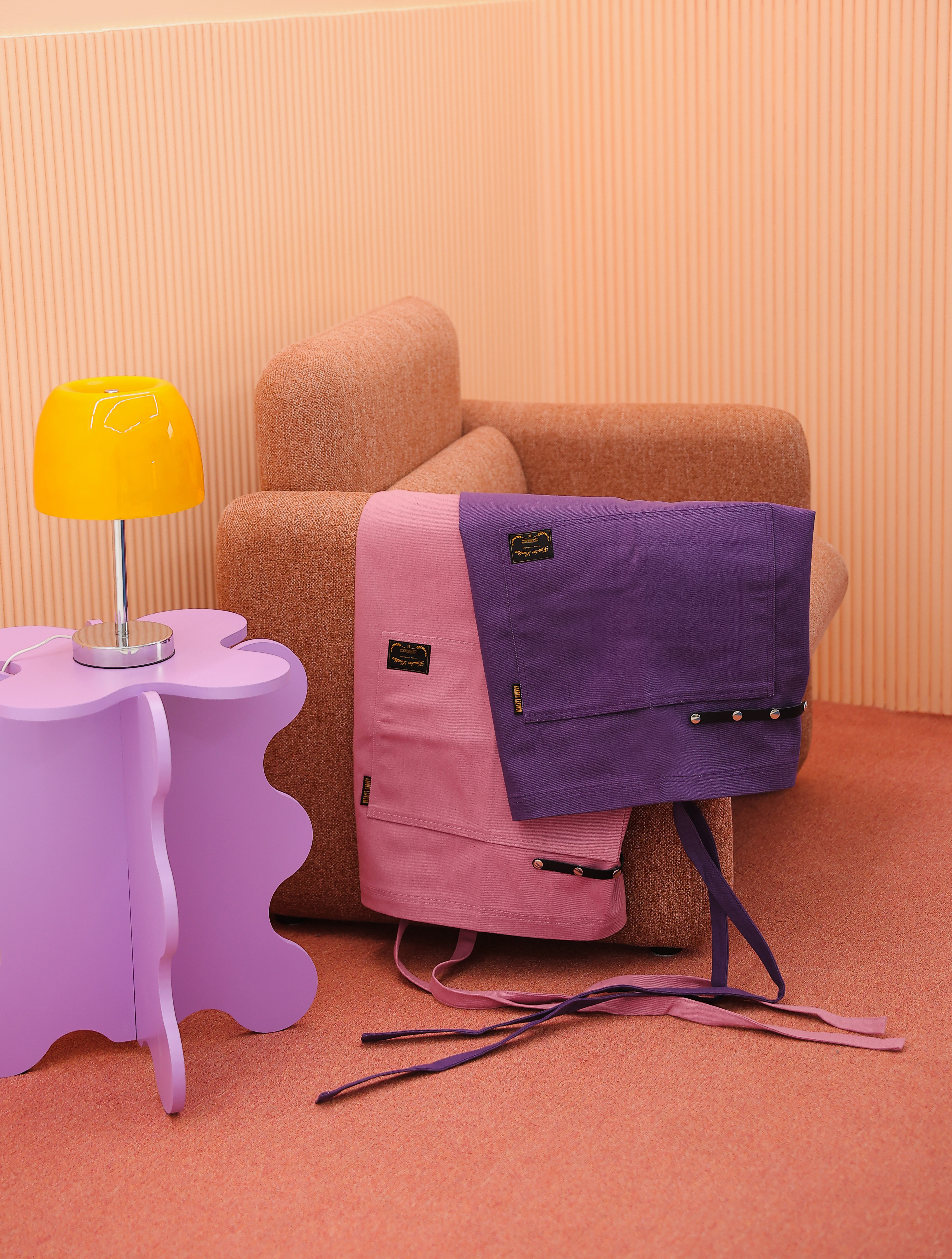 [하프에이프런]  워싱캔버스 앞치마 글로시 퍼플