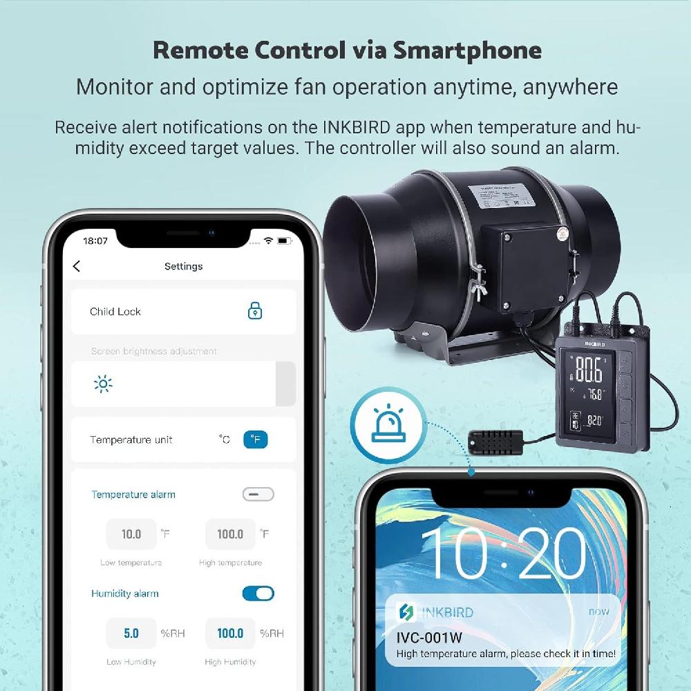 Inkbird WiFi 6인치 스마트 덕트 팬 IVC-001W 스마트 컨트롤러