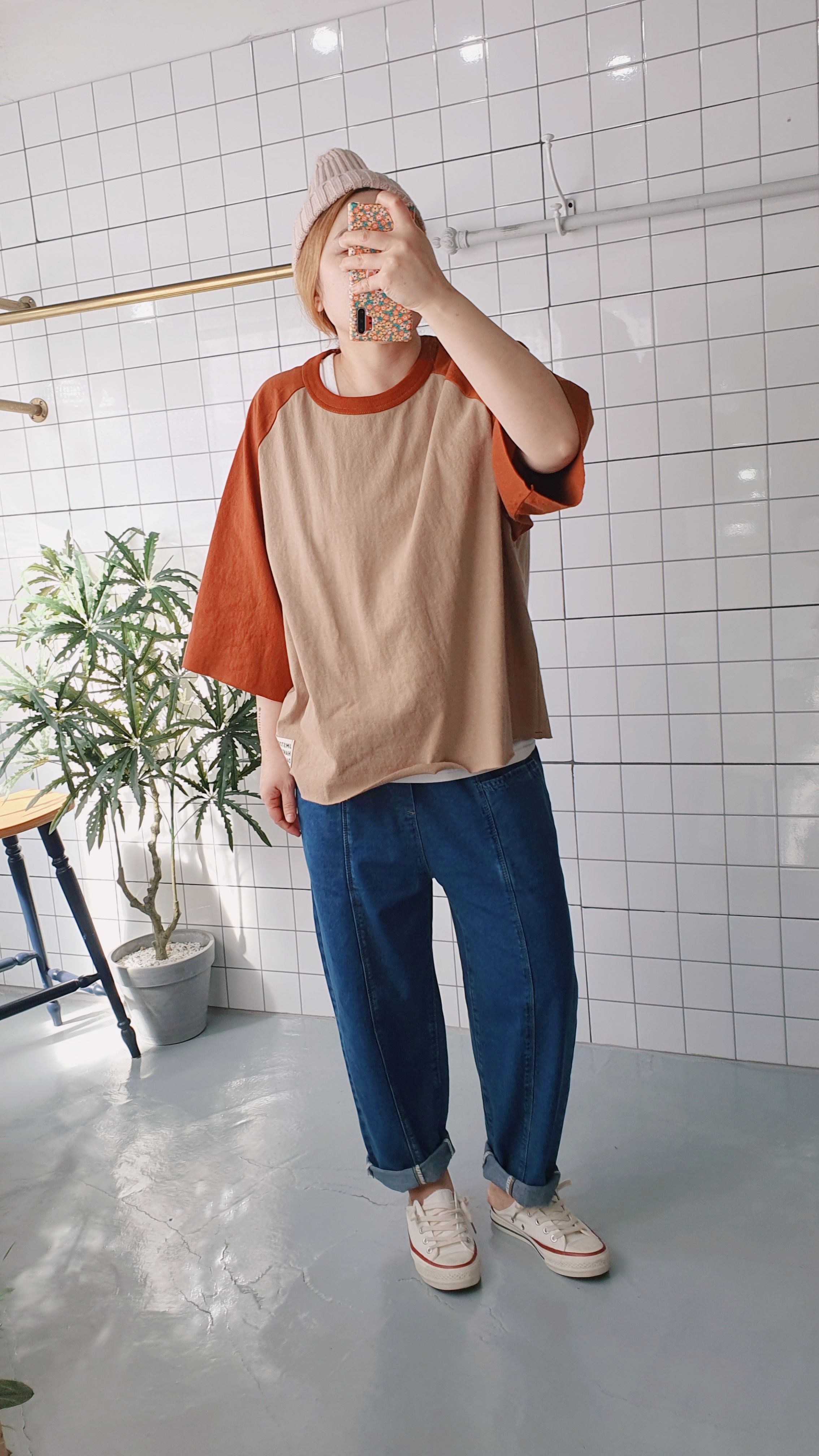 제이엠 칠부소매 박시한 라그란 면 티셔츠 이미지 3