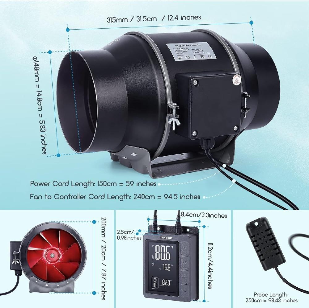Inkbird WiFi 6인치 스마트 덕트 팬 IVC-001W 강력한 환기 능력