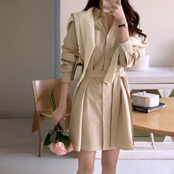 메리 워싱 코튼 A라인 셔츠 원피스 op15637