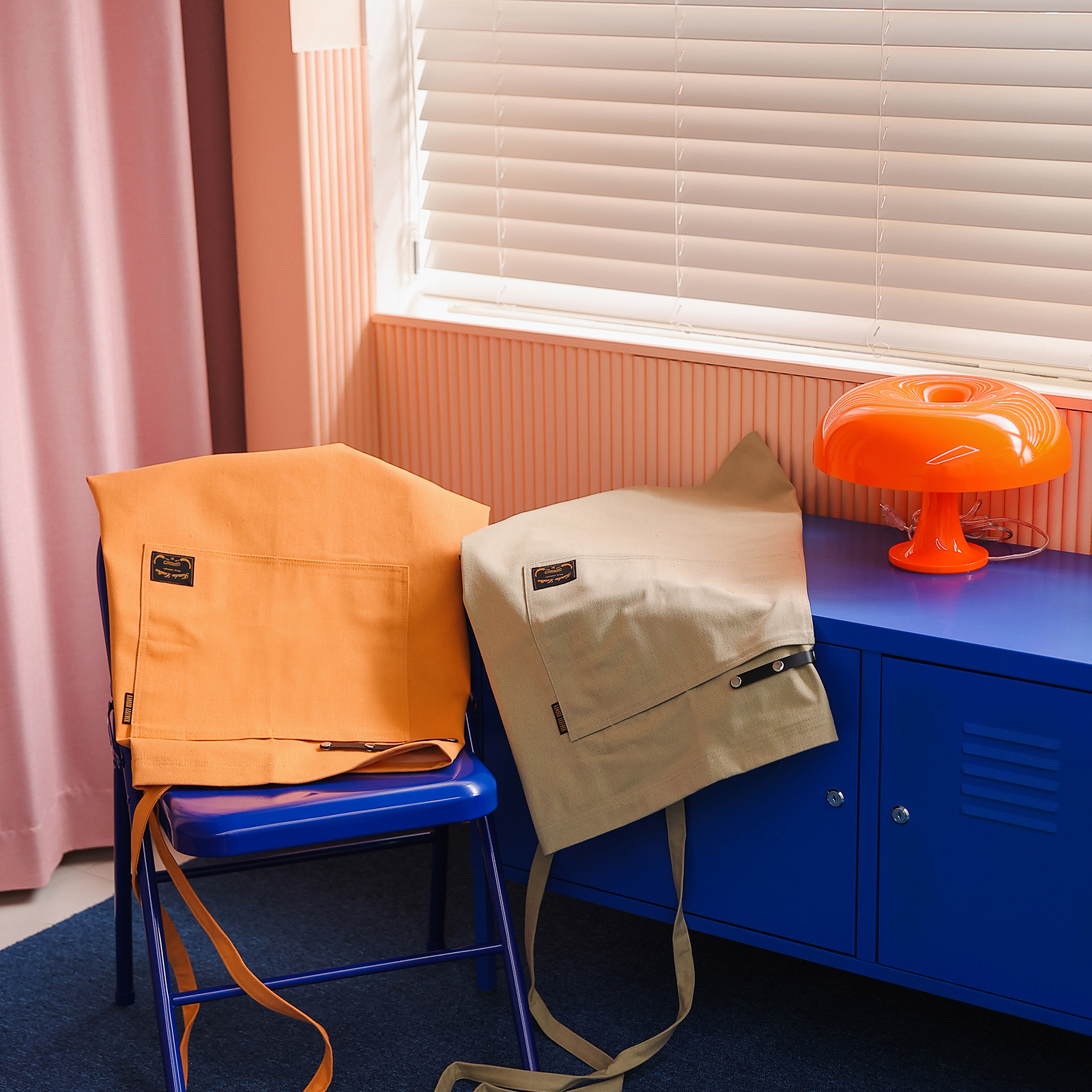 [하프에이프런]  워싱캔버스 앞치마 글로시 오렌지