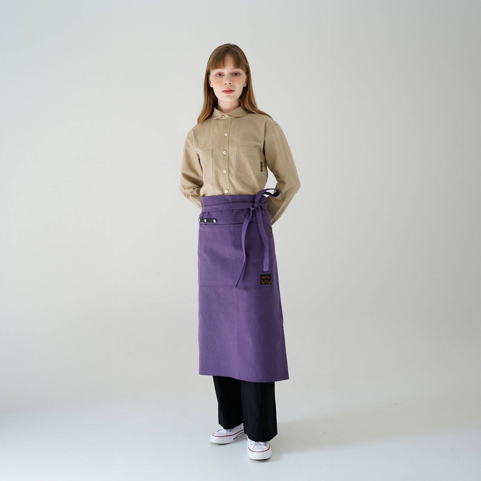 [하프에이프런]  워싱캔버스 앞치마 글로시 퍼플