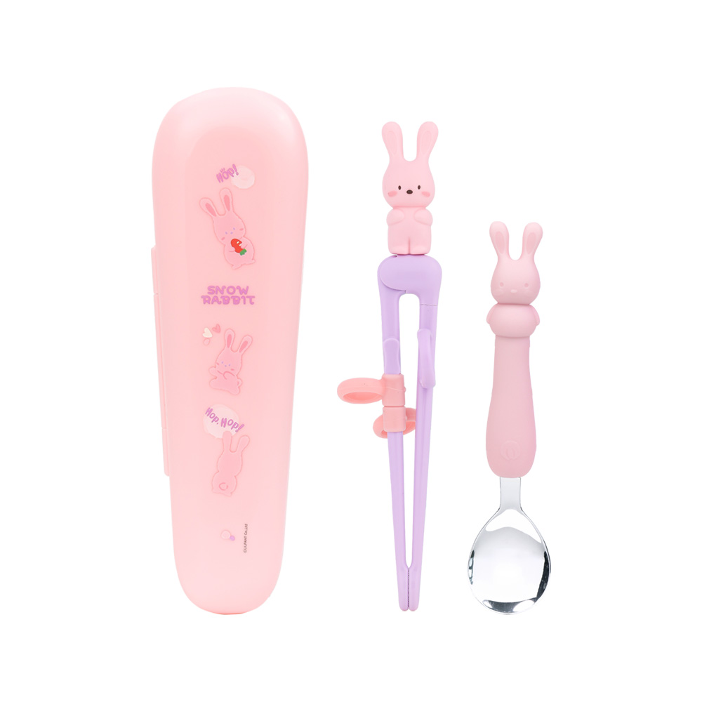 릴팡더스틱 맥스 교정젓가락 실리콘스푼 케이스 어린이집 유치원 수저세트 3P 스노우래빗 LF8602 - 상품 이미지