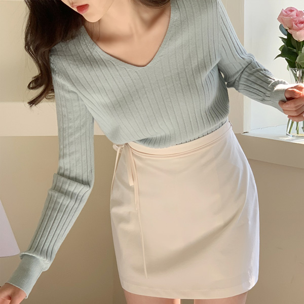 (8컬러♥여리핏) 레브린 슬림 골지 브이넥 긴팔 니트 nt4444 제품 이미지