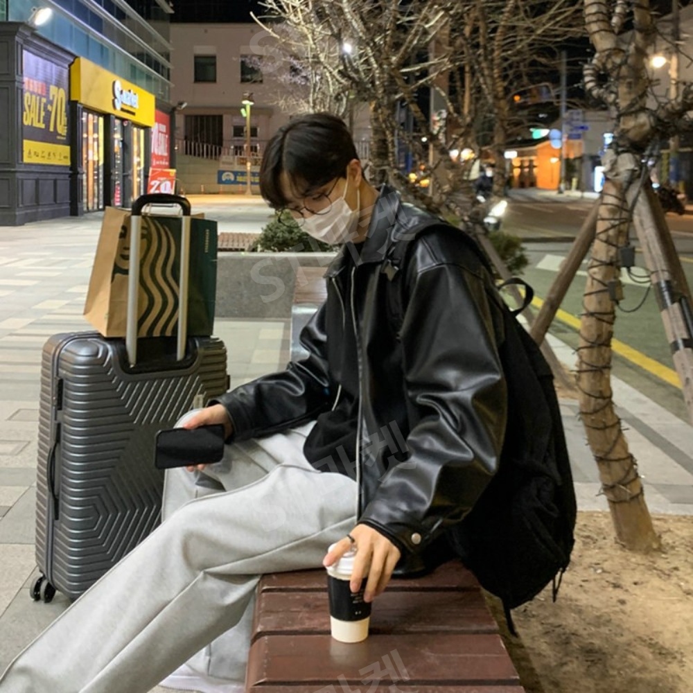 홍콩스타일 남성용 가죽자켓 크롭 인조 모조가죽 패셔너블 활용도 높은 빈티지 숏자켓 상품 이미지