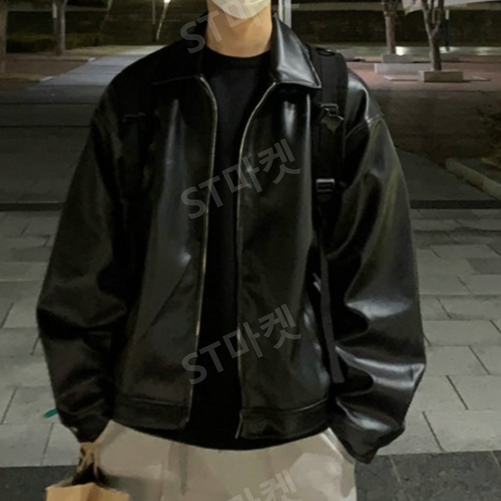 홍콩스타일 남성용 가죽자켓 크롭 인조 모조가죽 패셔너블 활용도 높은 빈티지 숏자켓 상품 이미지
