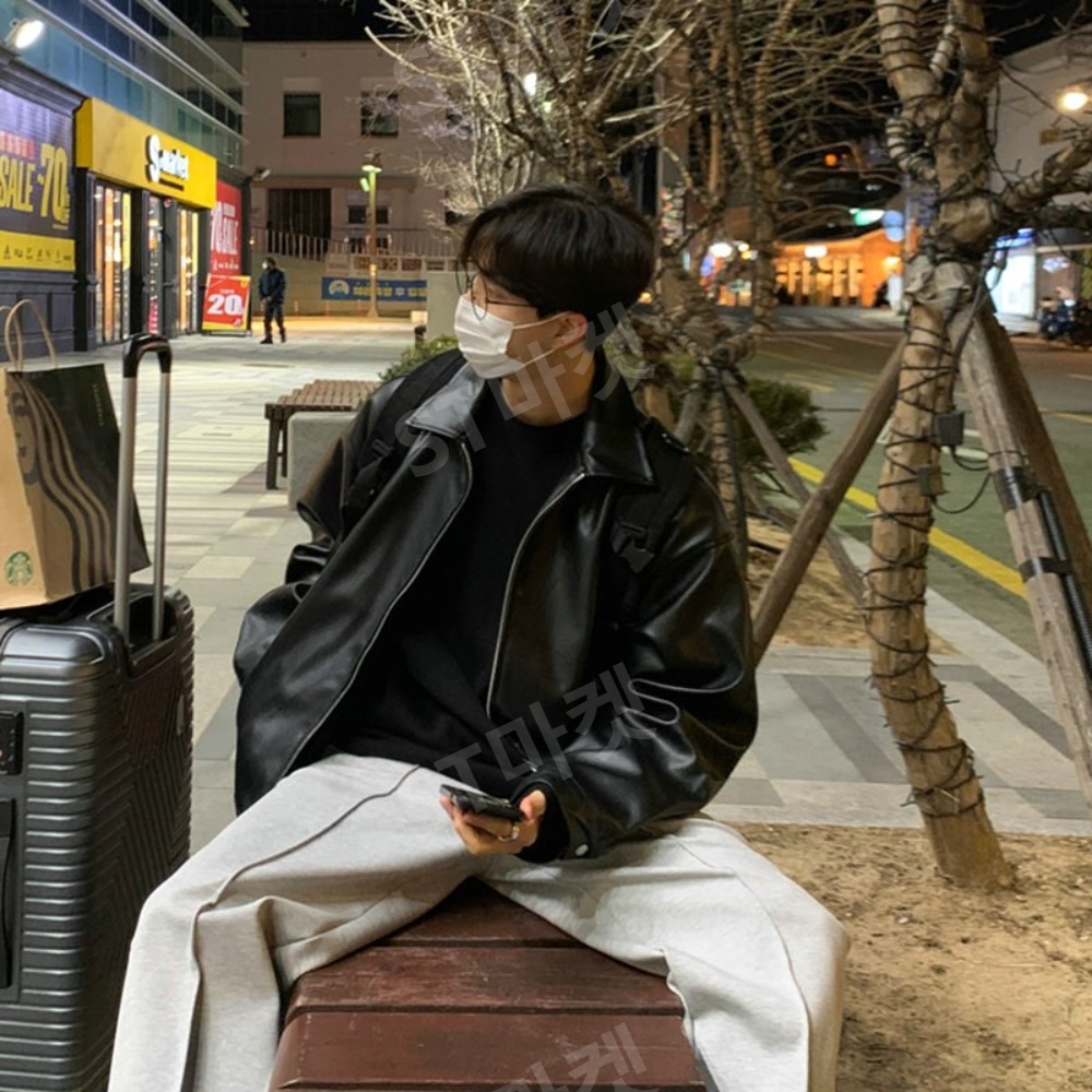홍콩스타일 남성용 가죽자켓 크롭 인조 모조가죽 패셔너블 활용도 높은 빈티지 숏자켓 상품 이미지