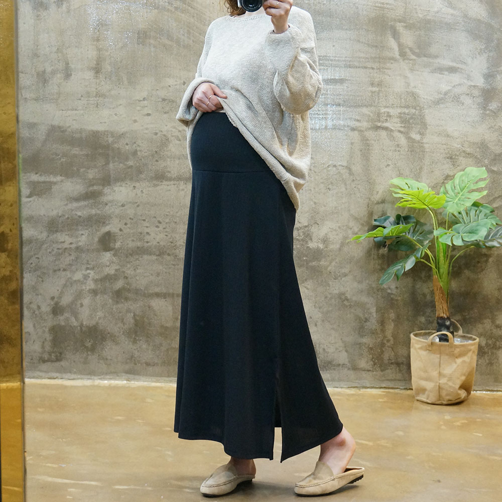 만삭까지 편안한 임산부 A라인 롱 스커트 복대형 데일리룩 봄 가을 - 상품 이미지