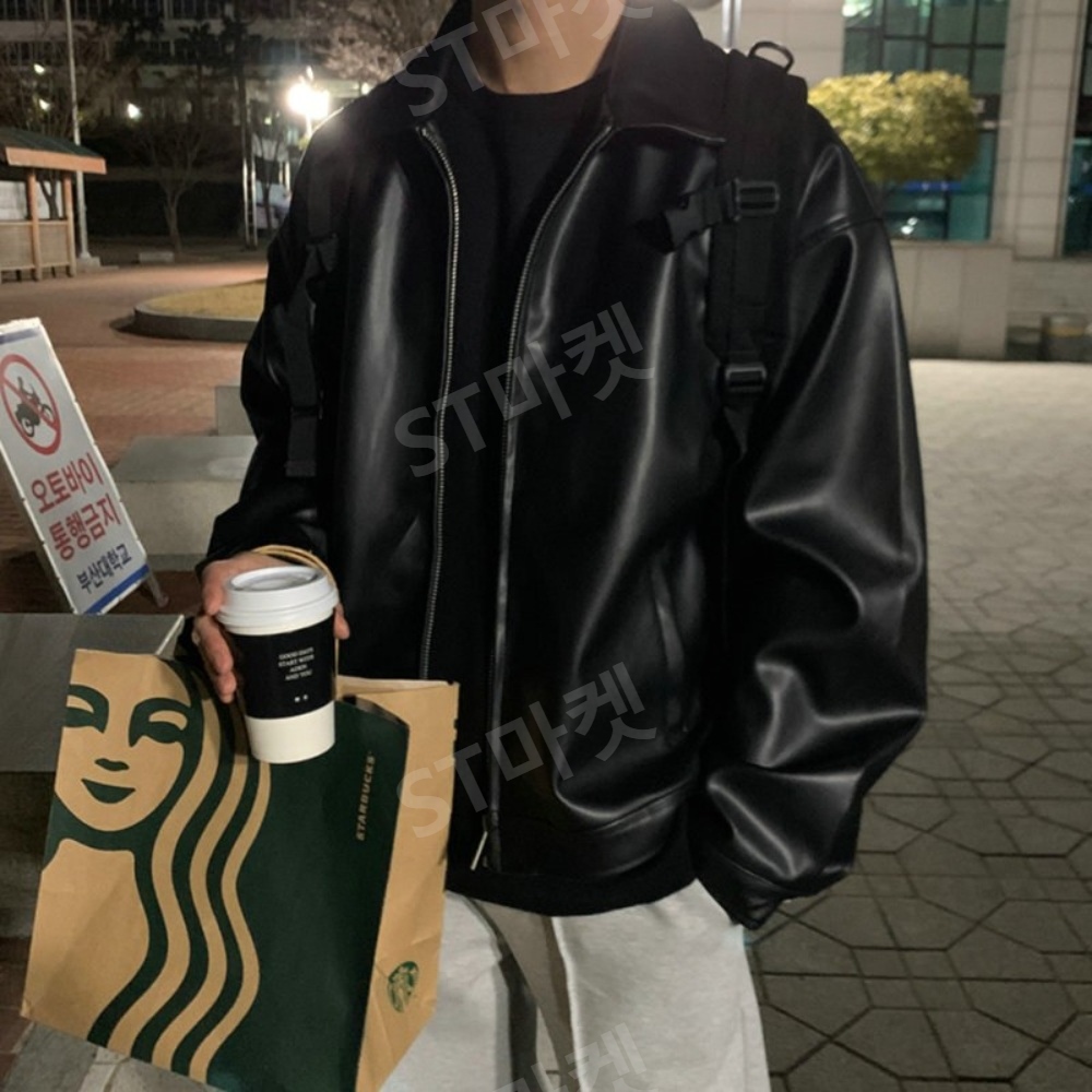 홍콩스타일 남성용 가죽자켓 크롭 인조 모조가죽 패셔너블 활용도 높은 빈티지 숏자켓 상품 이미지