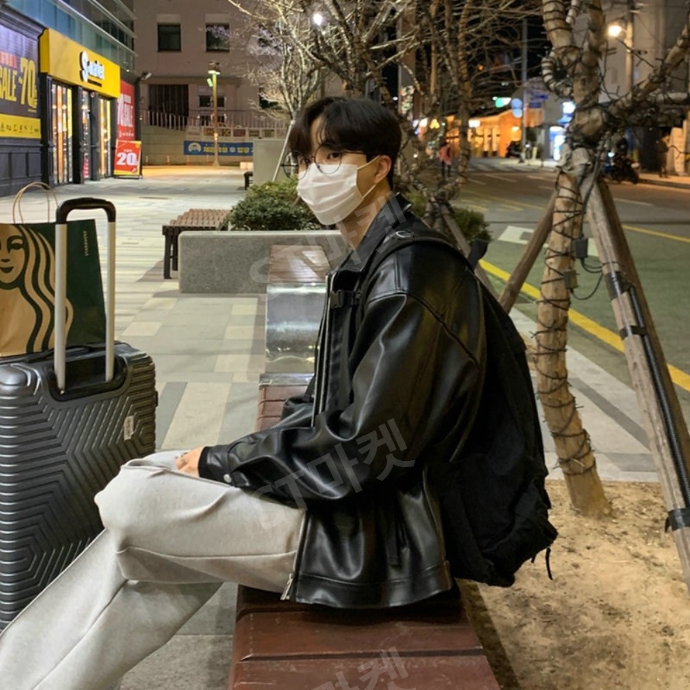 홍콩스타일 남성용 가죽자켓 크롭 인조 모조가죽 패셔너블 활용도 높은 빈티지 숏자켓 상품 이미지