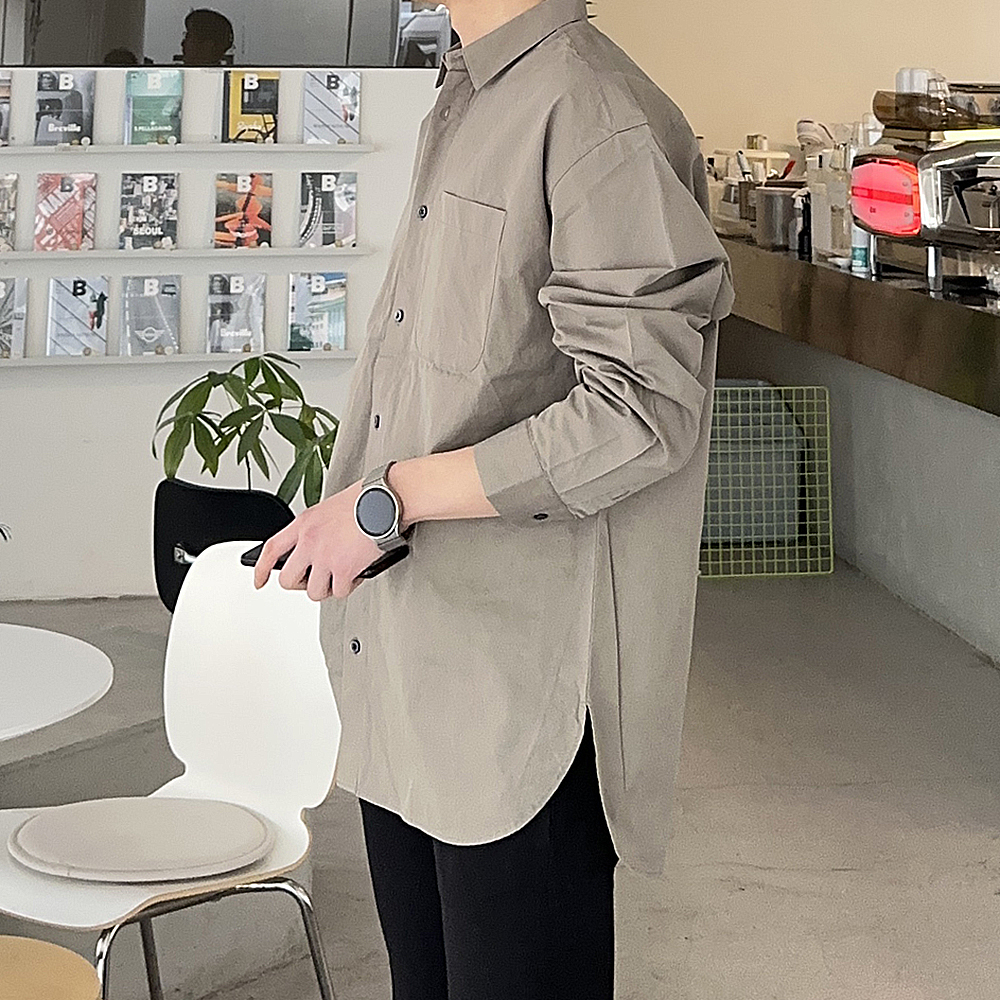 남자셔츠 면 와이드카라 남성남방 남자오버핏셔츠 - 상세 이미지 2