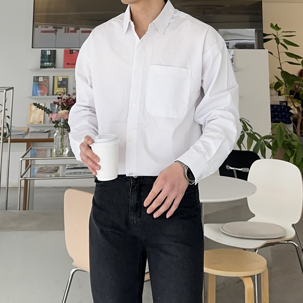 남자셔츠 면 와이드카라 남성남방 남자오버핏셔츠 - 상세 이미지 3