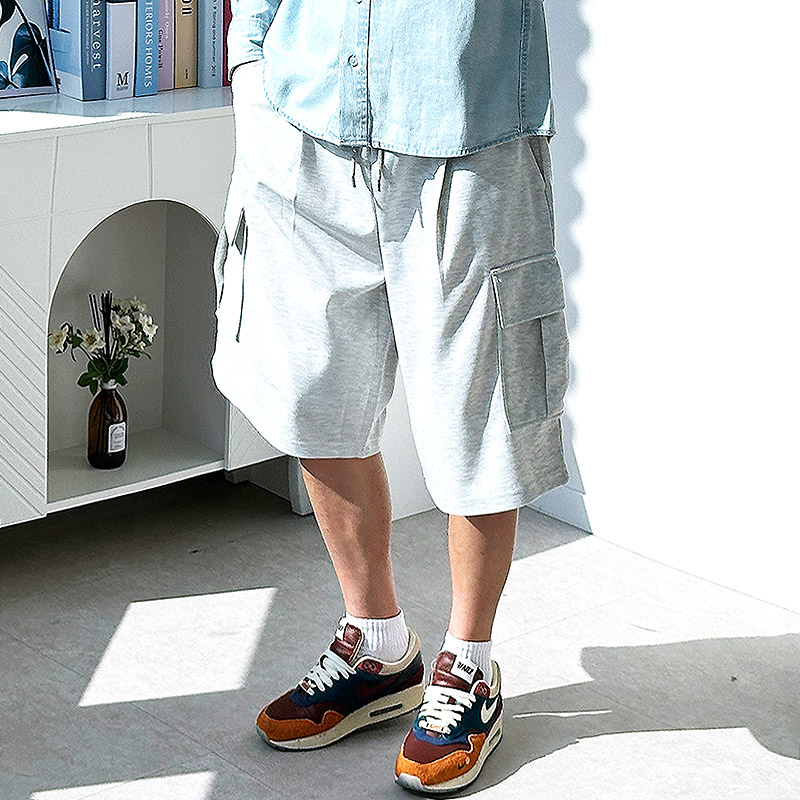 남자 버뮤다팬츠 회색반바지 핀턱반바지 벌룬팬츠 - 상세 이미지 4