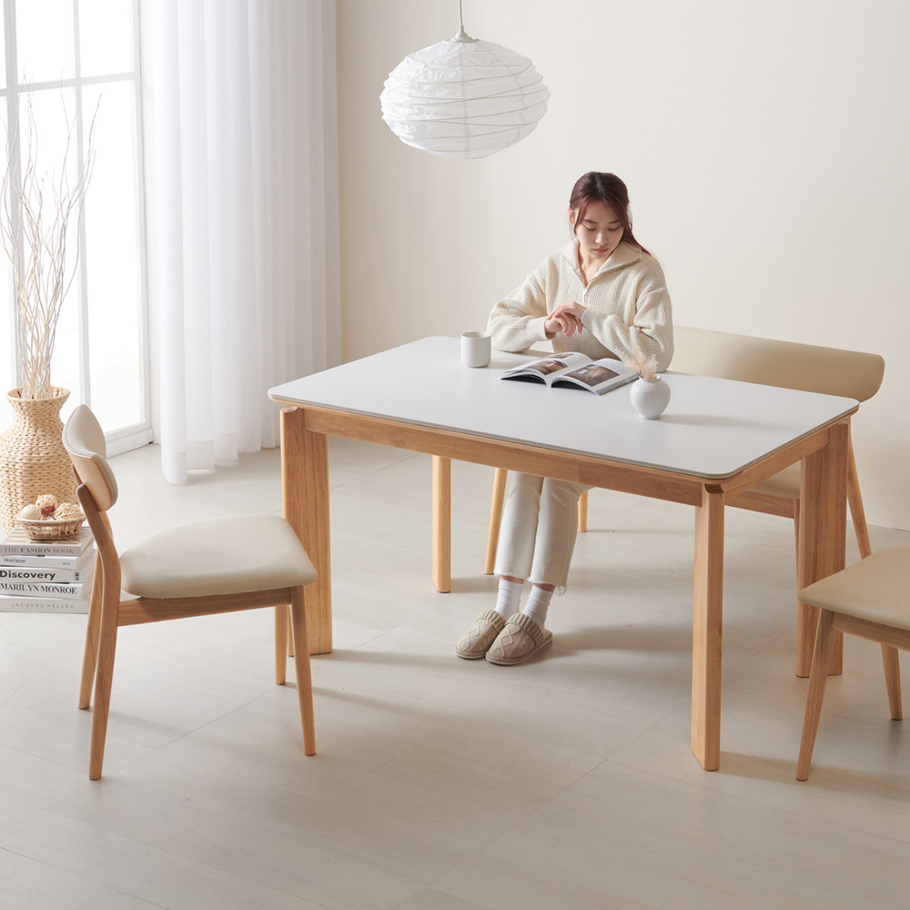 수림 원목 포세린 세라믹식탁 세트 4인용 테이블 단품, 1400mm, 네추럴