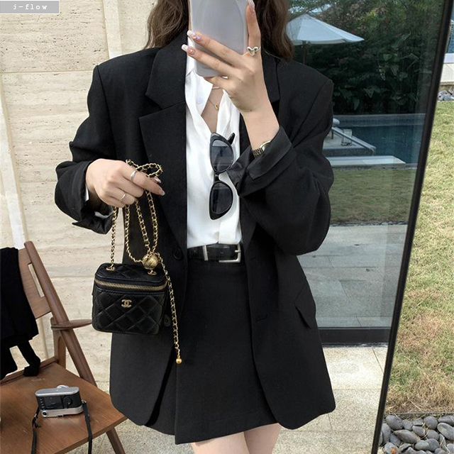 맨션 오버핏 카라 싱글 하프 블레이져 자켓 3col 가을 봄 비스코스 하객 제이플로우 - 상세 이미지 5