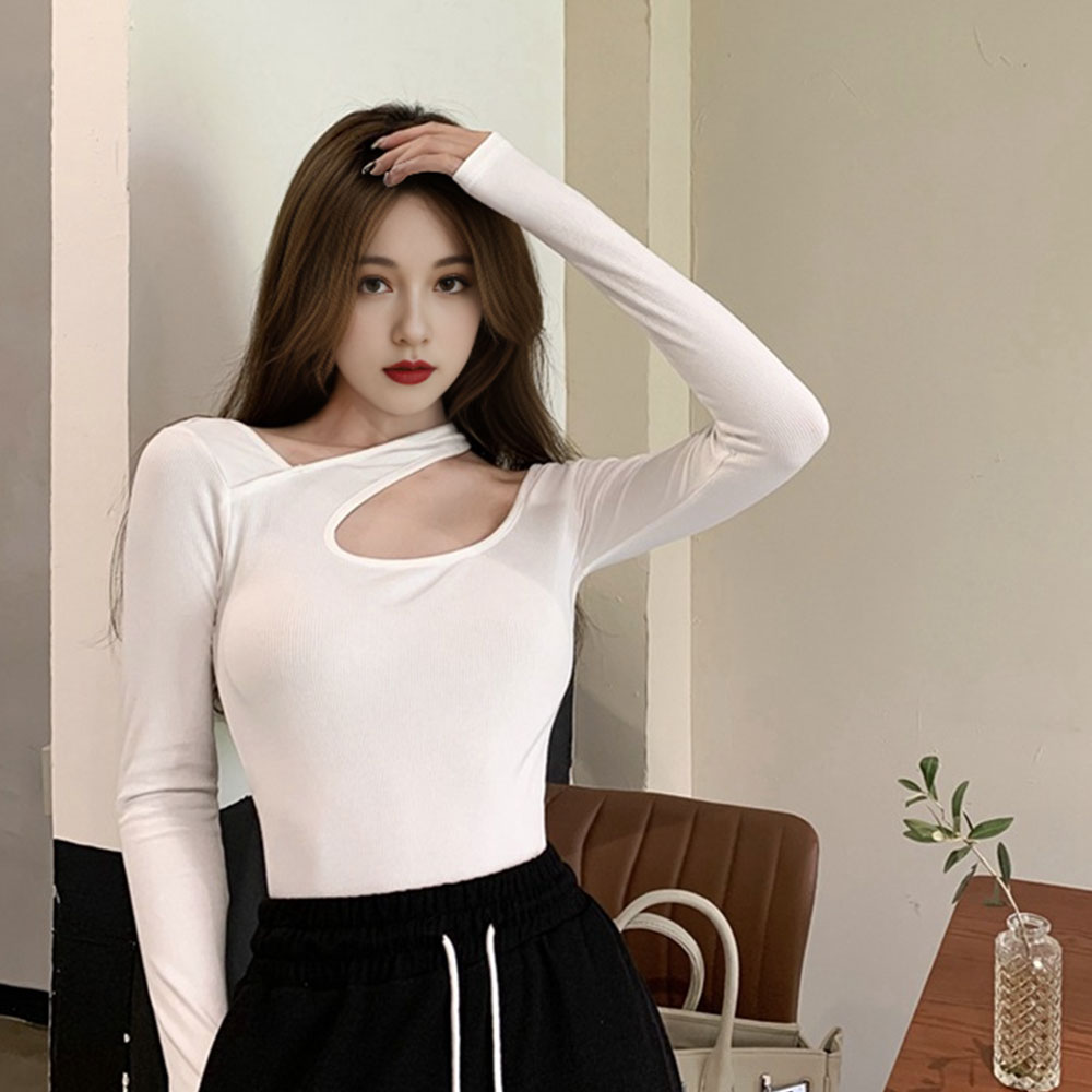 여자 긴팔 티 봄 슬림핏 옷 쇄골 티셔츠 이미지 4