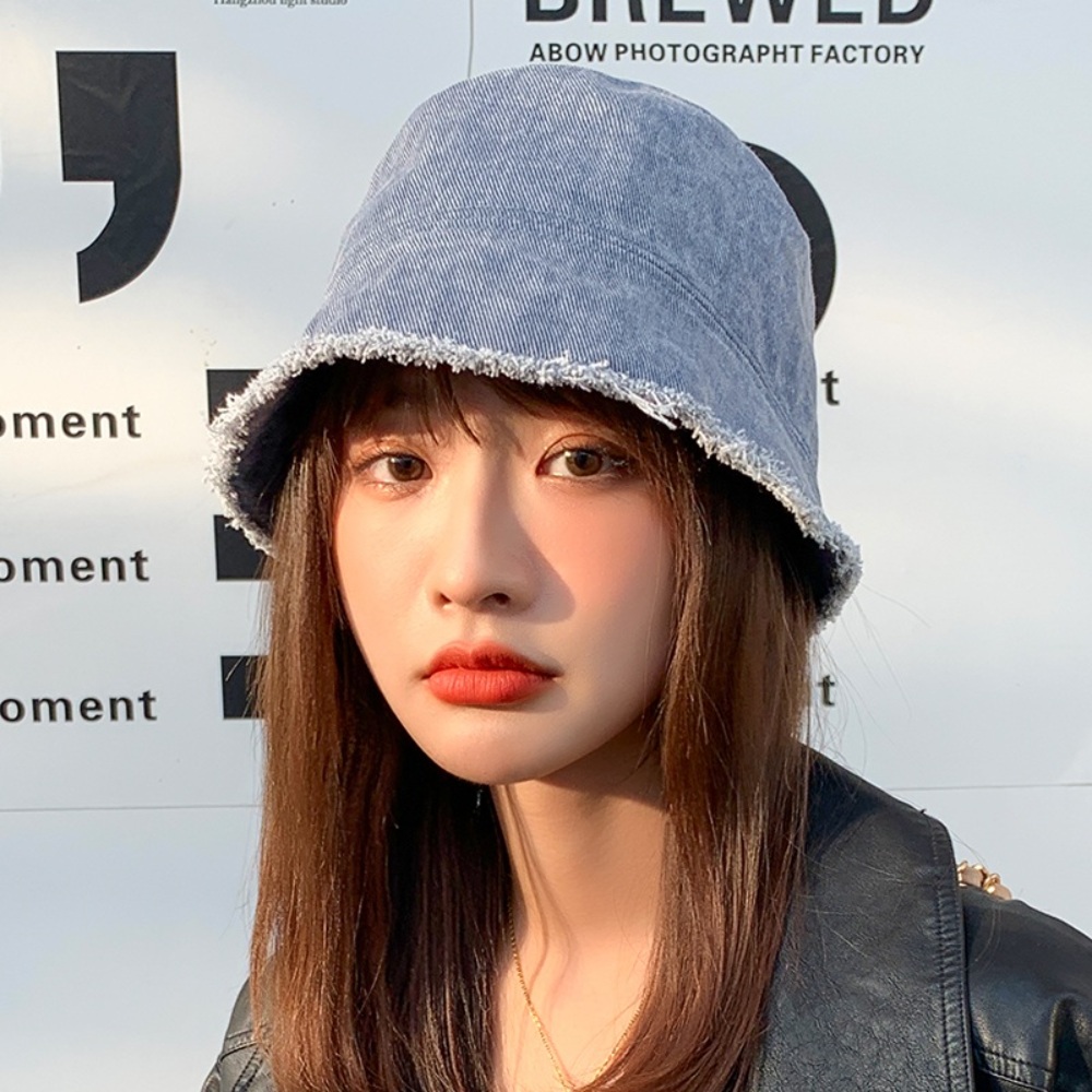 여성 데님 벙거지 모자 버킷햇 자외선 차단 캐주얼 다용도 데일리 여행 연예인 코디 5컬러 - 상세 이미지 5