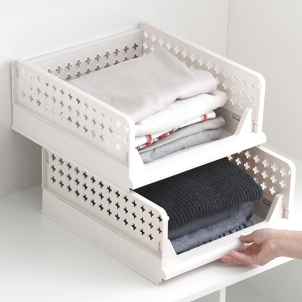 옷 수납박스 정리함 접이식 폴딩 슬라이딩 리빙박스 중형 1+1