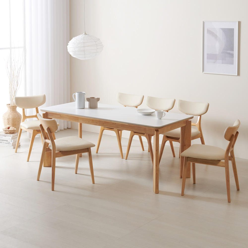 수림 원목 포세린 세라믹식탁 세트 6인용 포쉐린 테이블+의자3+벤치1, 1800mm, 네추럴