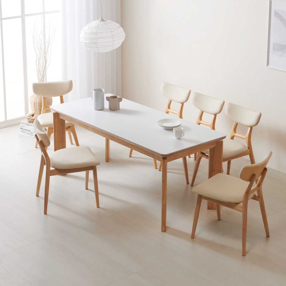 수림 원목 포세린 세라믹식탁 세트 6인용 포쉐린 테이블 단품, 1800mm, 네추럴