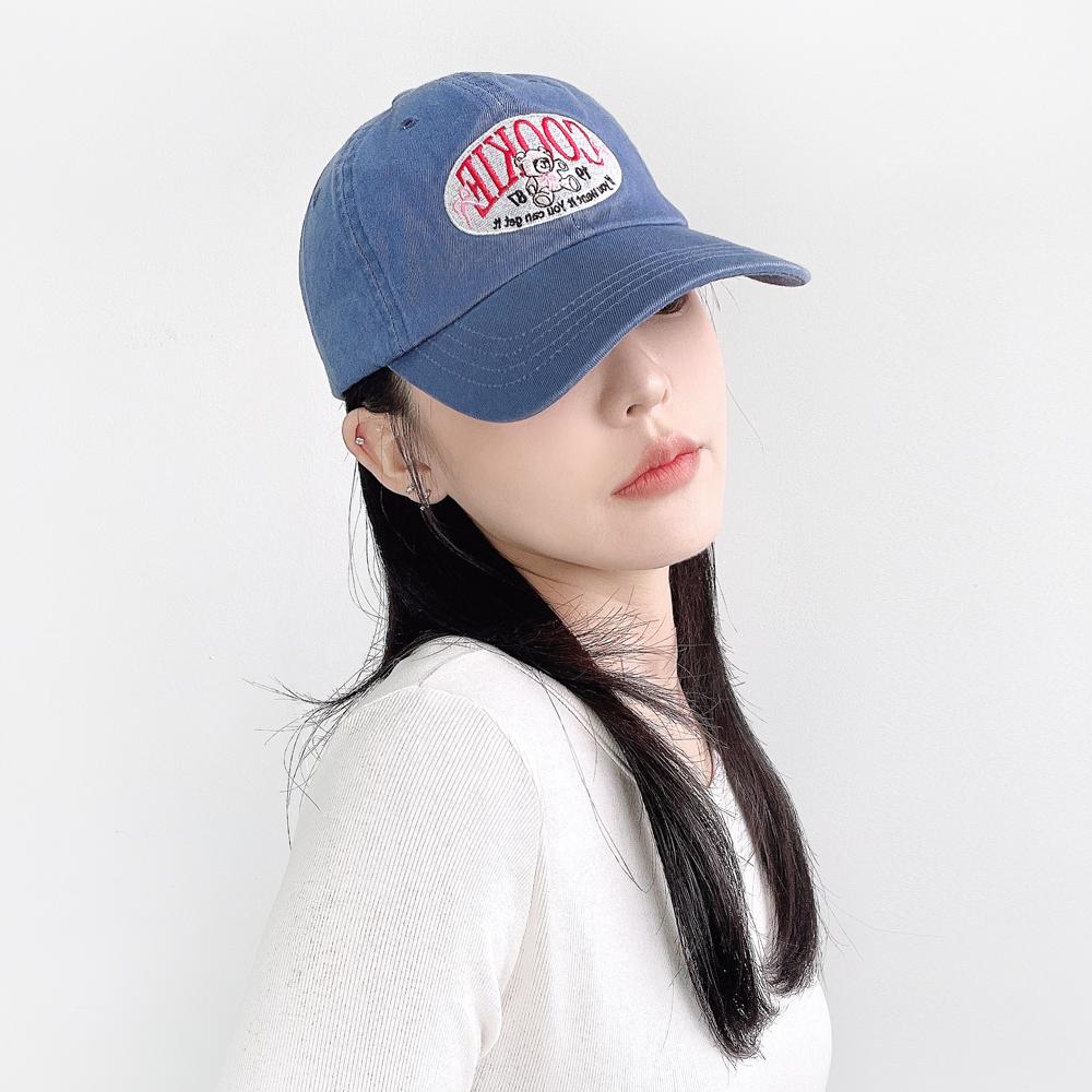 COOKIE 러블리 베어 면 워싱 남자 여자 야구 볼캡 - 상세 이미지 2