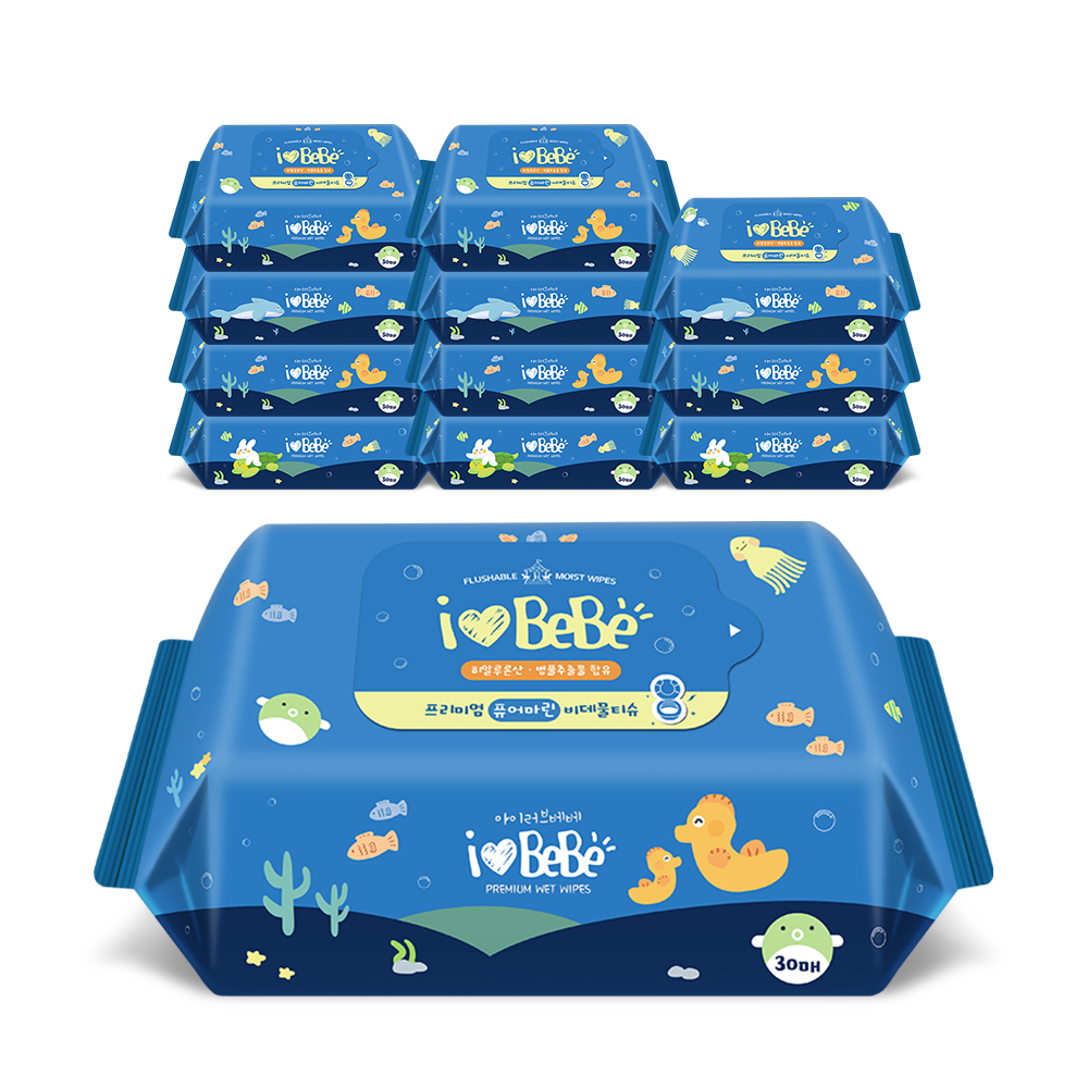 아이러브베베 퓨어마린 비데용 물티슈 30매, 12개