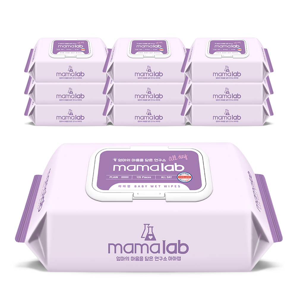 마마랩 올데이 대용량 캡형 아기물티슈 120매, 10개