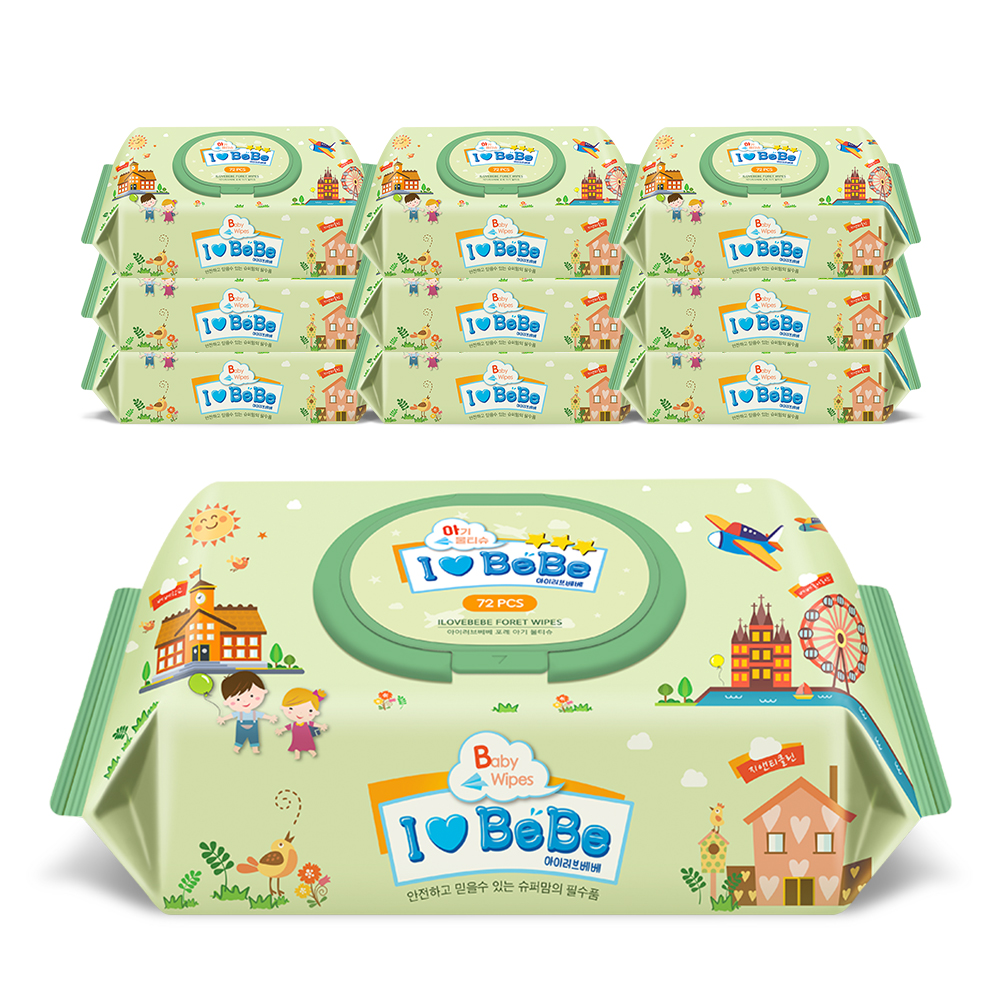 아이러브베베 포레 62g 엠보 캡형 아기물티슈 72매, 10개