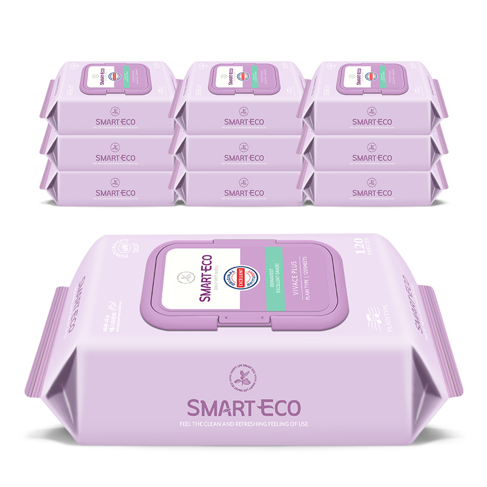 스마트에코 비바체플러스 대용량 캡형 아기물티슈 120매, 10개