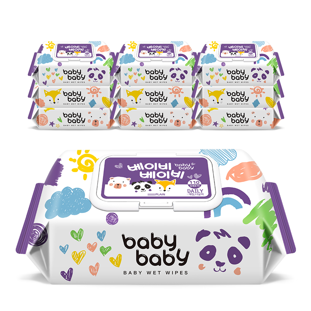 베이비베이비 데일리 대용량 캡형 아기물티슈 110매, 10개