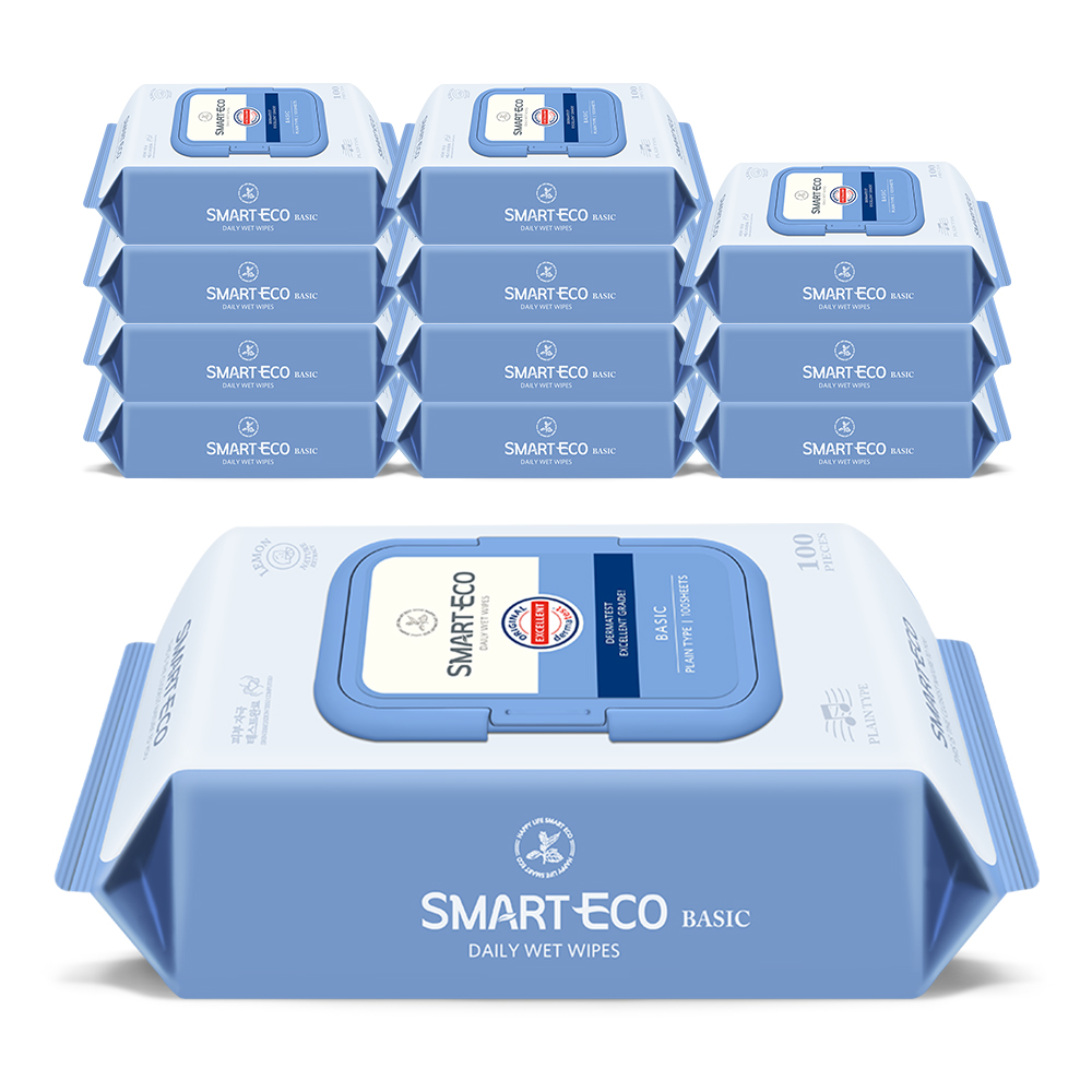 스마트에코 베이직 대용량 캡형 아기물티슈 100매, 12개